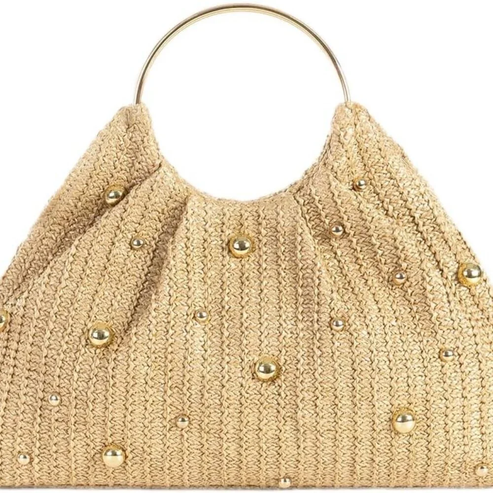 Straw Clutch Purses for Women Summer Beach Handbag Top Handle Woven Bag